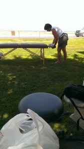 Sherry preparing for massages at Perris Valley Skydiving Center