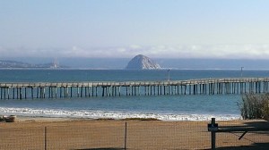 Morro Bay Rock viewed across the Cayucos Pier