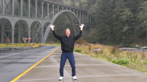 Bob holding bridge at Cape Bay, OR