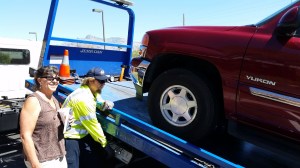 Sherry overseeing the tow.